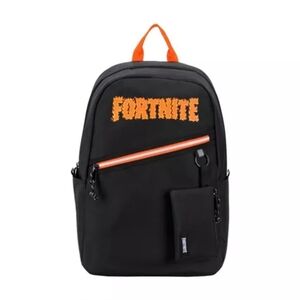 Fortnite Logo Kids' 18 inch Backpack - Black orange lettering in flame text